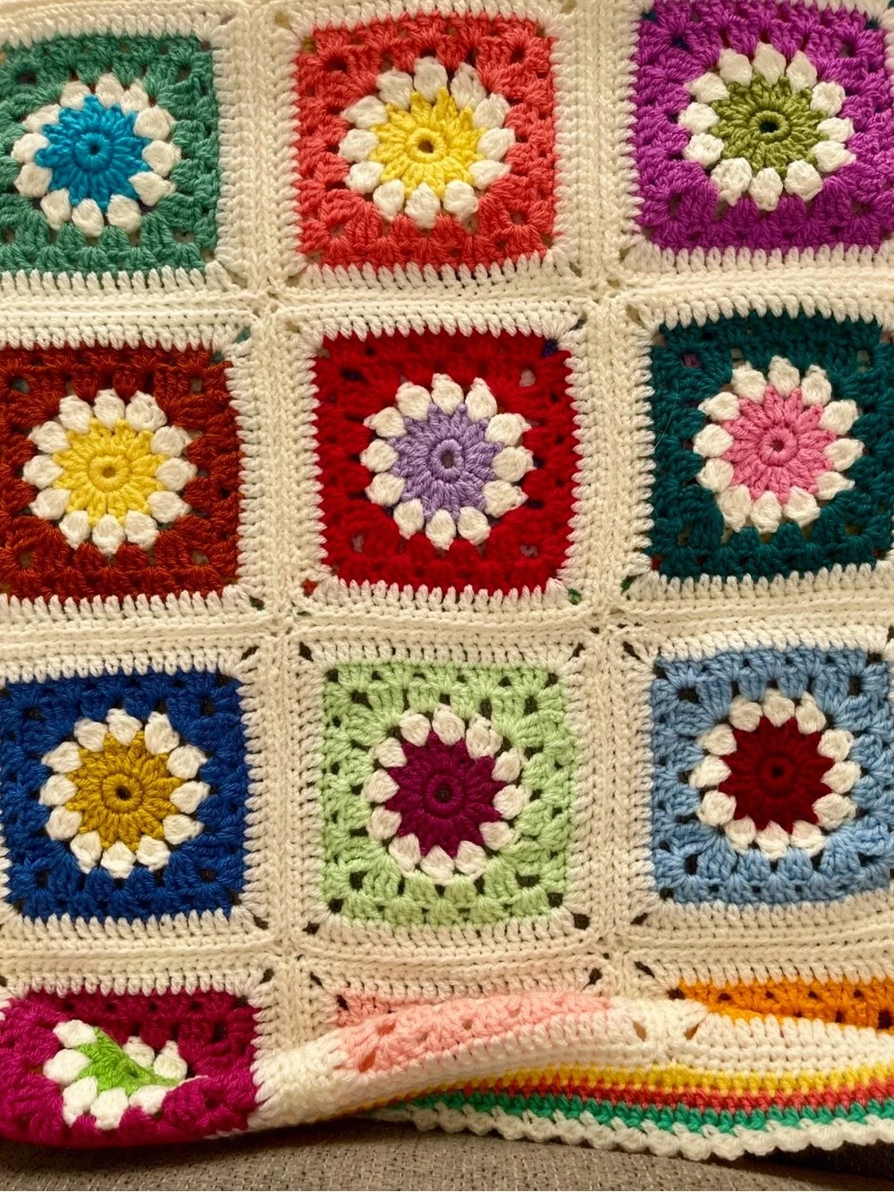 Handmade Granny Square Crochet Baby Blanket, Multicolor, Acrylic, 31” x 37”